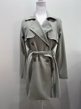 Abercrombie & Fitch Double-Breasted Sage Green Trench Coat with Belt